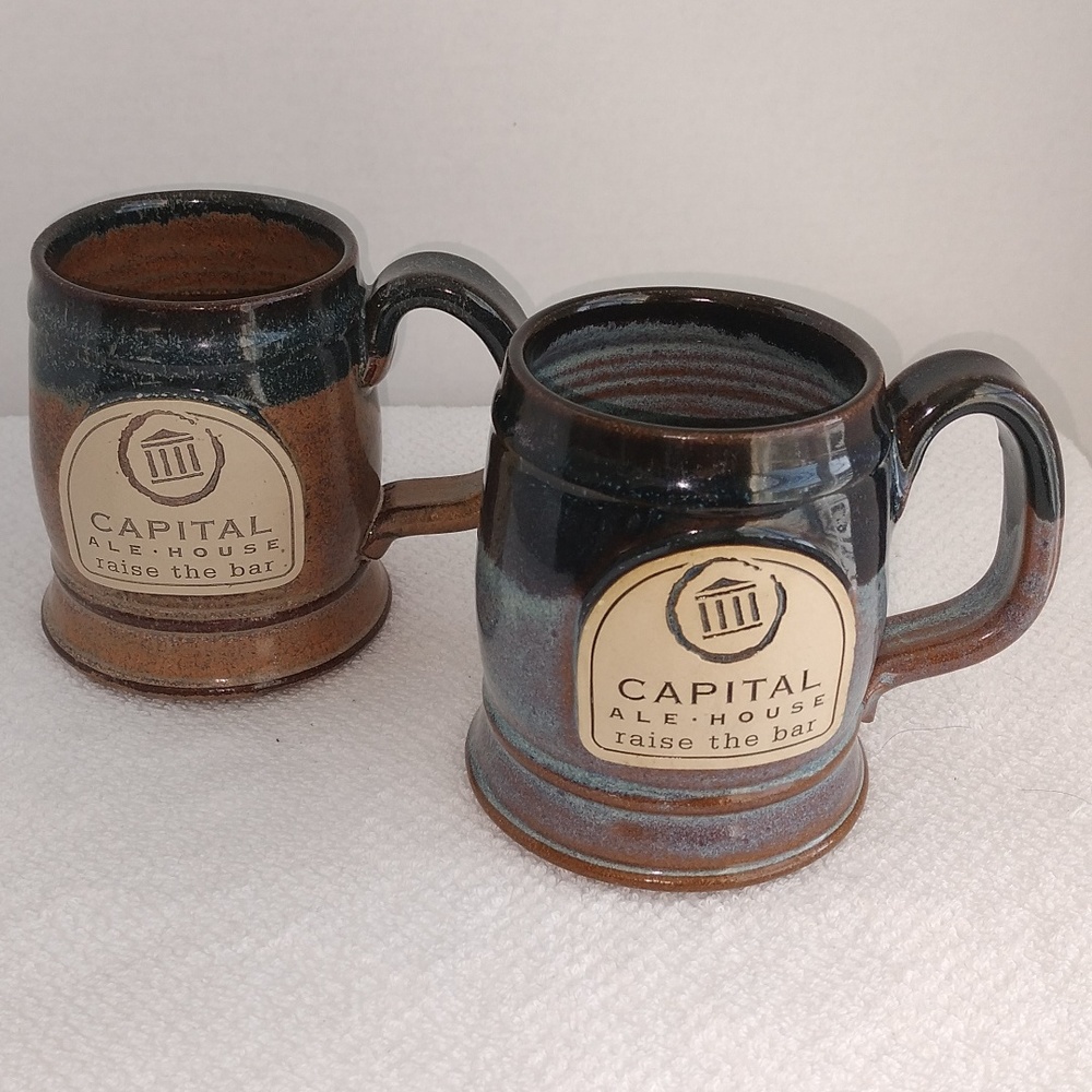 Set/2 CAPITAL ALE HOUSE raise the bar Stoneware Coffee/Beer mugs